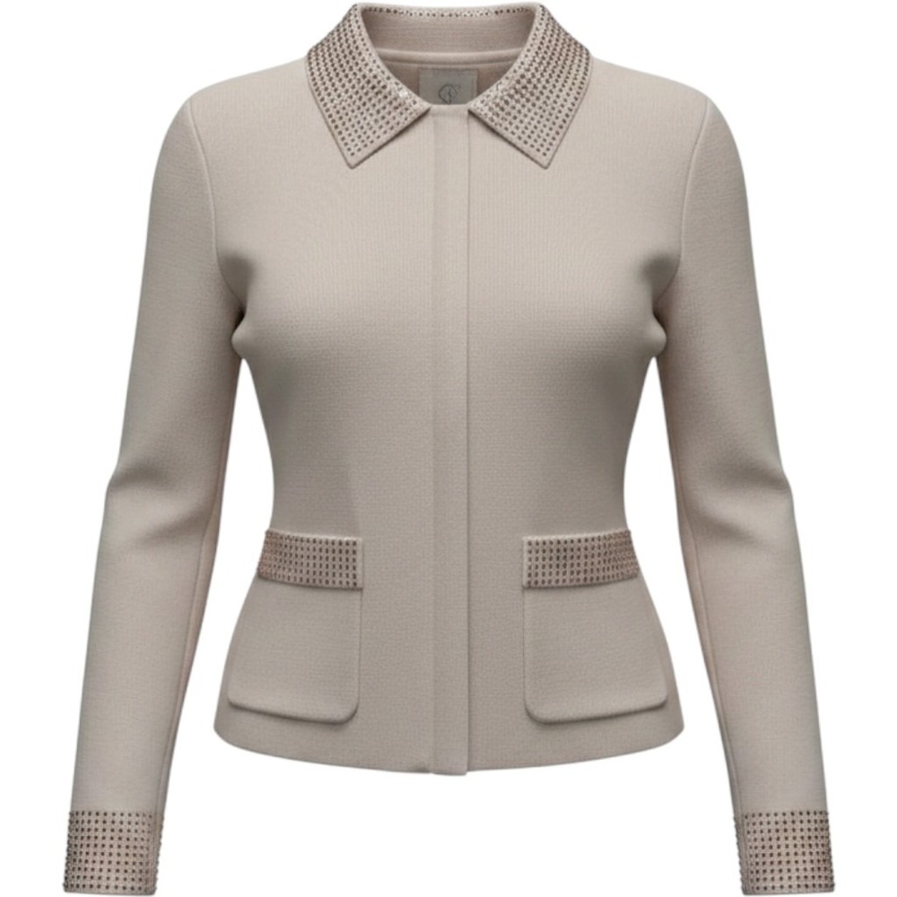 Sioni Rhinestone Zip Knit Cardigan Womens XS Winter White 17074-708